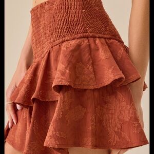 Altar'd State Lyla Skort Rust Copper Floral Ruffled Mini Skirt Smocked S Tiered